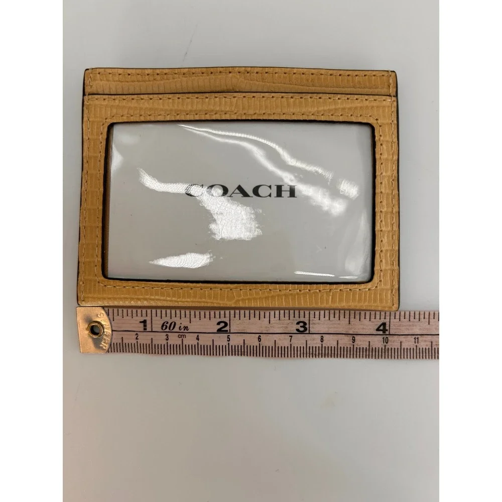 NWT COACH Lizard Embossed Leather Card Holder Slim ID Wallet Yellow MSRP $128 - Picture 4 of 5